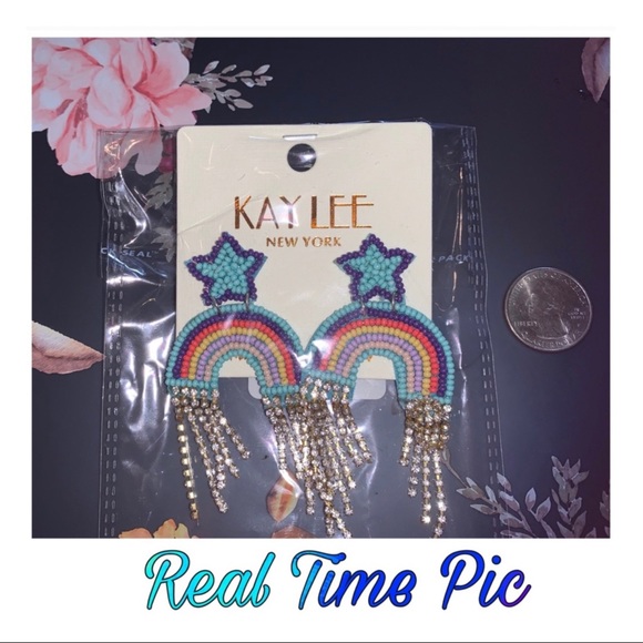 Yellow Star Rainbow Tassel Earrings - Picture 4 of 5